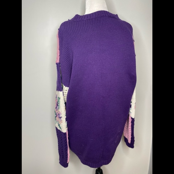 Vintage Cottagecore Floral Knit Purple Sweater - Picture 5 of 7